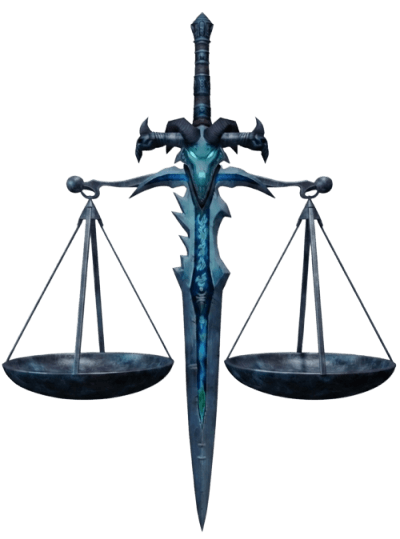 Illustration of Frostmourne with scales of justice beside the development priorities section